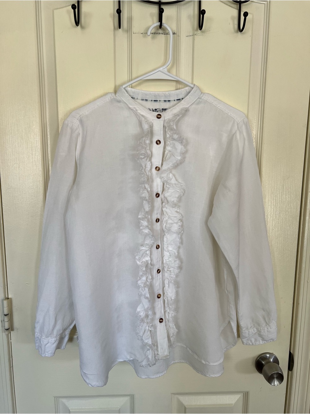Pilcro Linen Blend White Ruffle Button Front Blouse Top Medium Boho - Picture 10 of 14